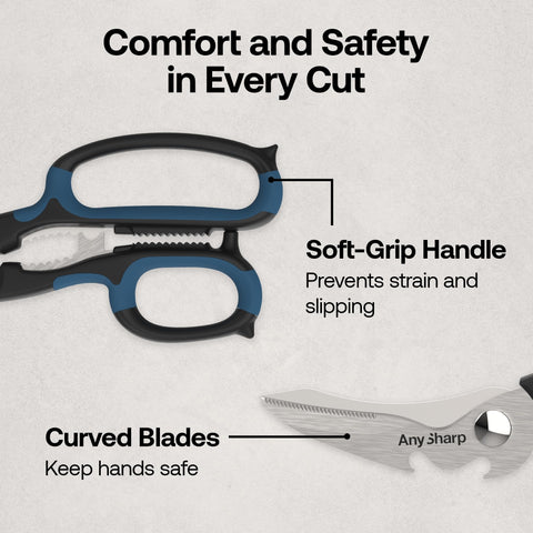 AnySharp 5-in-1 scissors slicing tough fabrics with ease