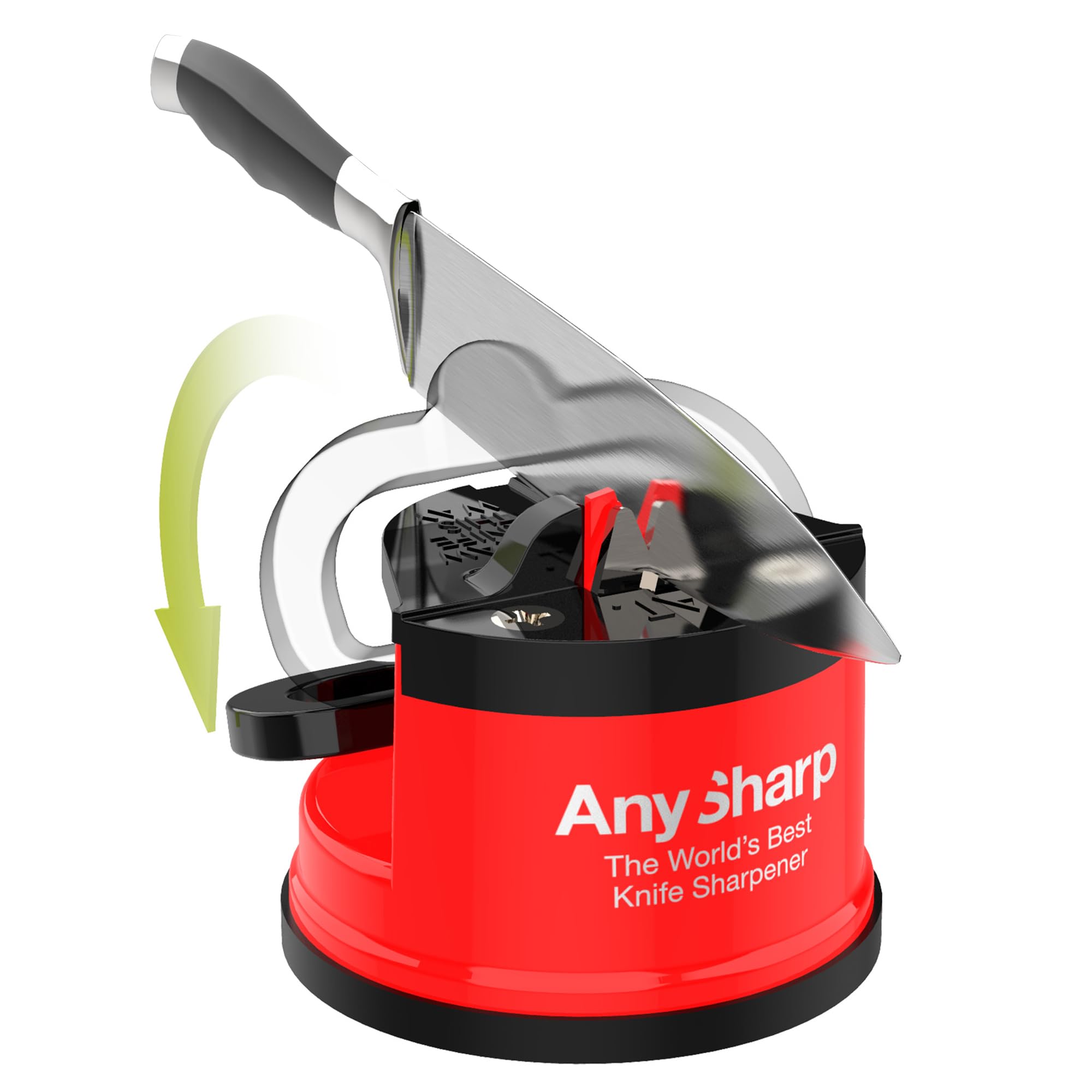 AnySharp Editions 20-degree angle setting guides precise sharpening for sharp edges.