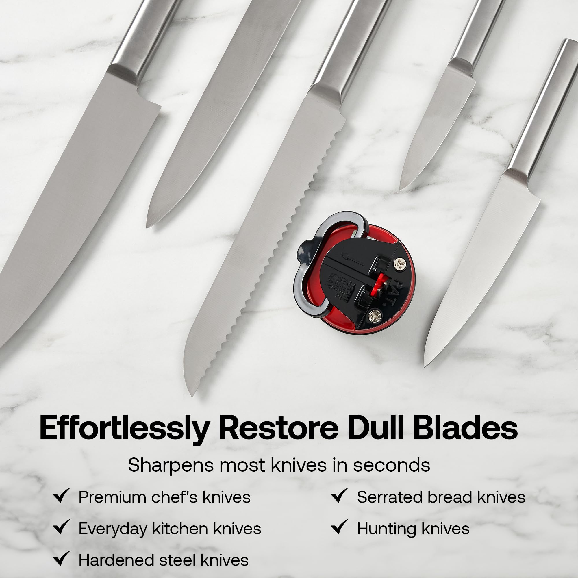 AnySharp Editions compact design fits drawers, keeping sharpening handy without clutter.