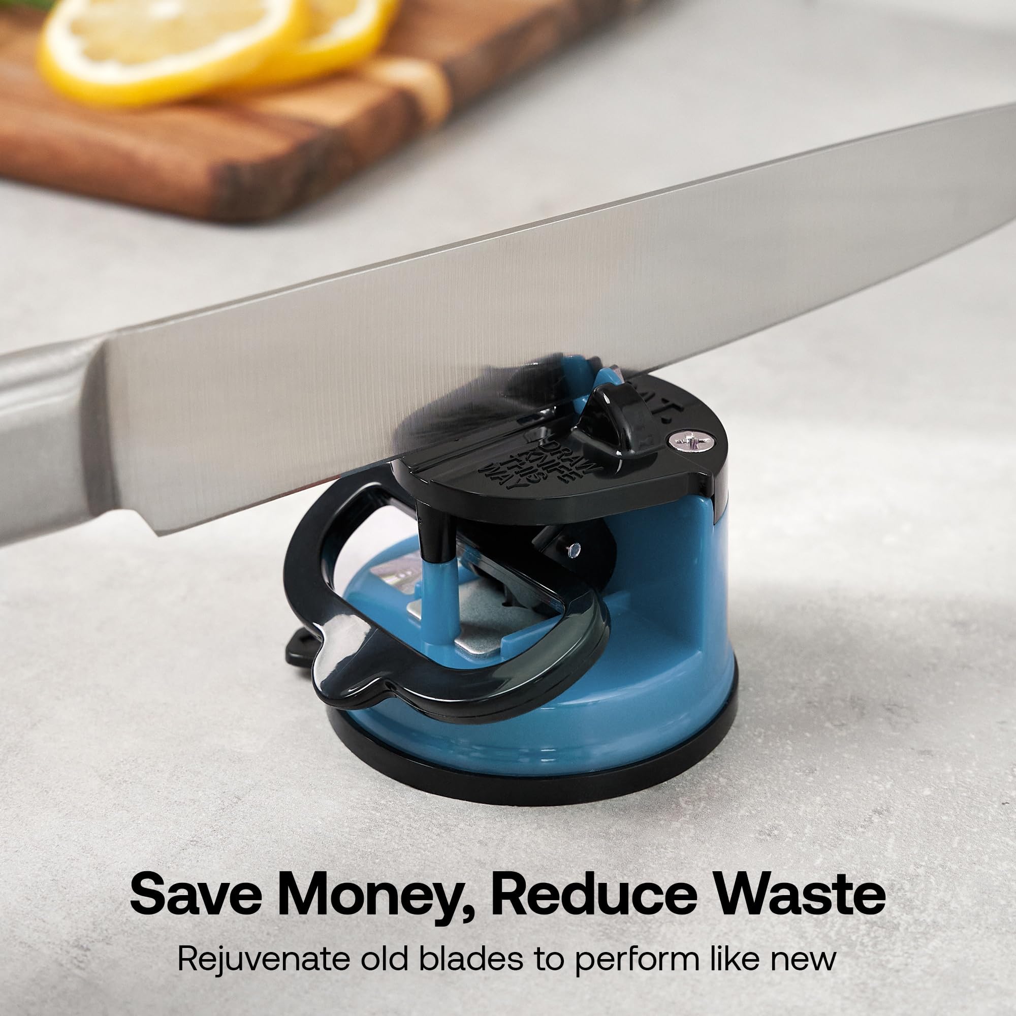 AnySharp GLOBAL drawer-friendly unit fits neatly in kitchen storage.
