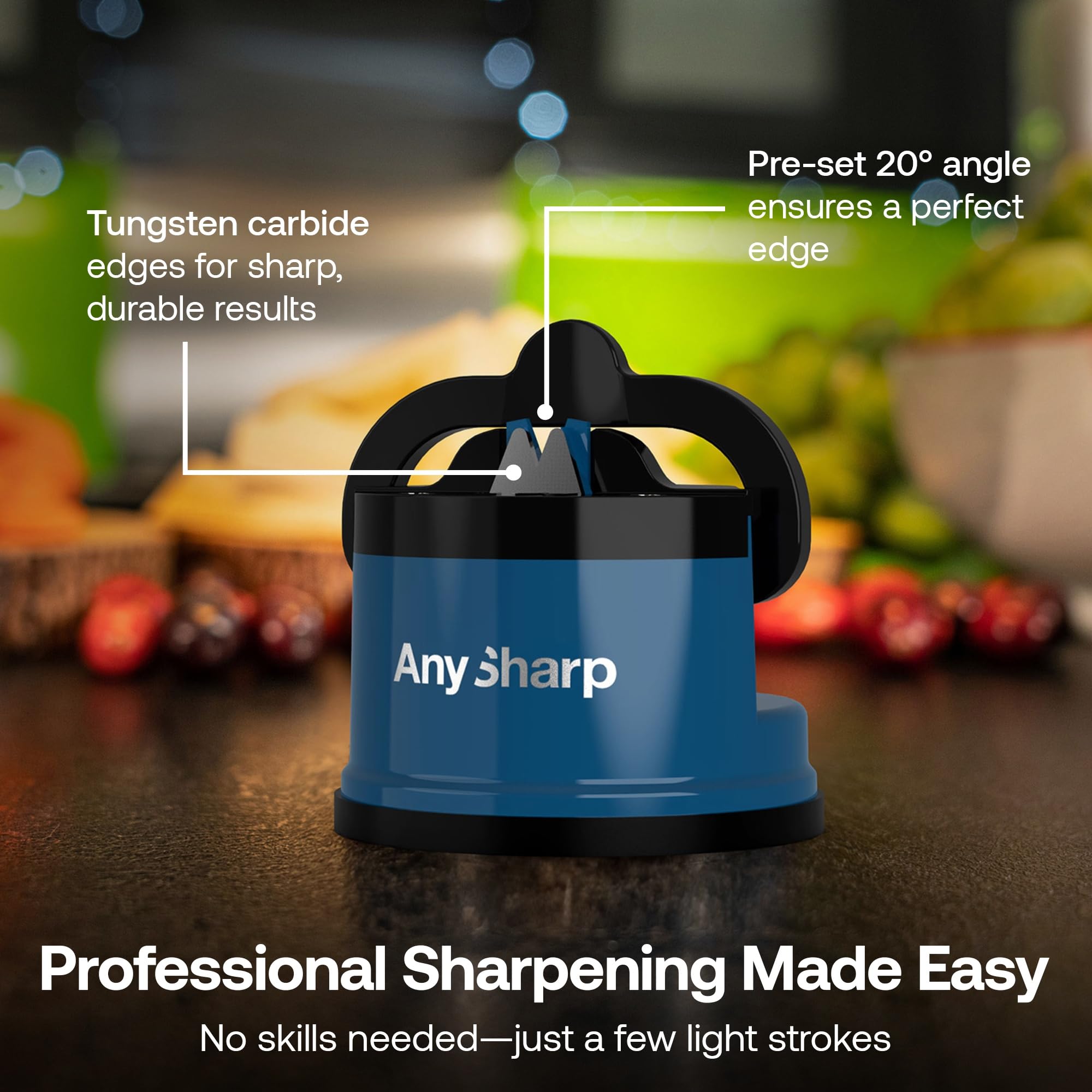 AnySharp GLOBAL pre-set angle 20-degrees guide supports consistent results.