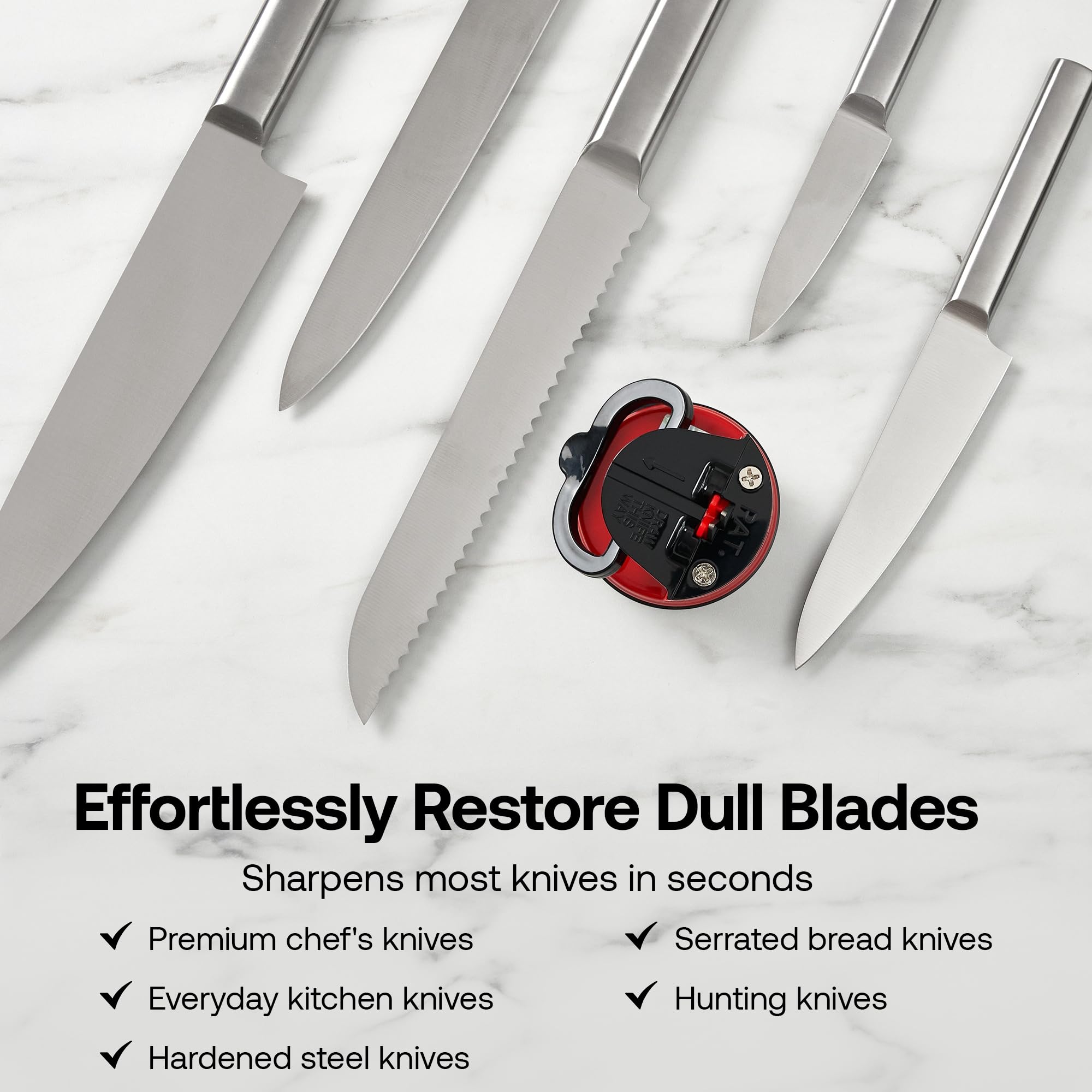 AnySharp PRO working on hardened steel knife for lasting edge.
