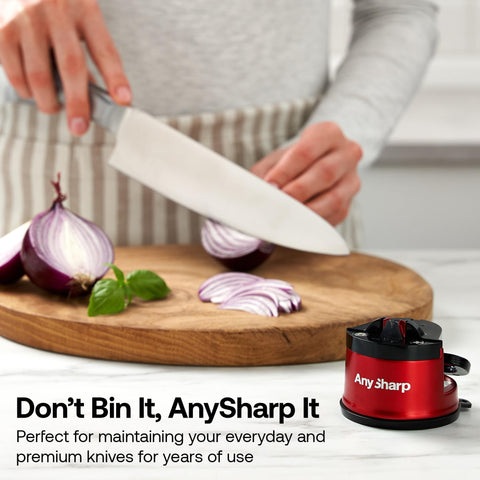 AnySharp PRO matte red design adds style to your kitchen tools.