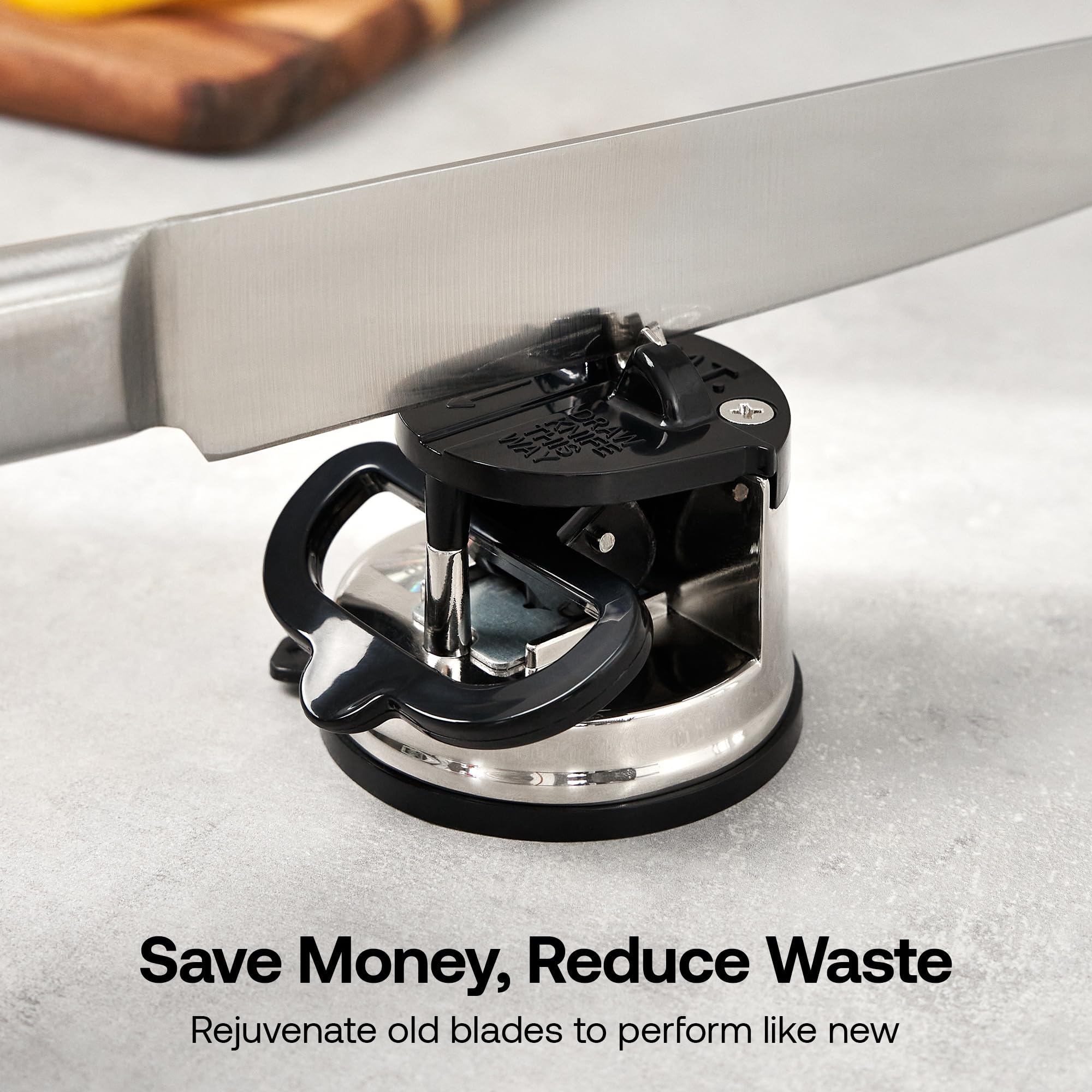 AnySharp Pro Metal Knife Sharpener honed edge on hardened steel knives.