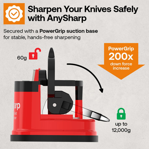 AnySharp serrated blade sharpening shows compatibility with various edge types.