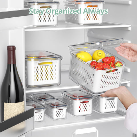 Anysig 112 oz container stores larger produce portions neatly.