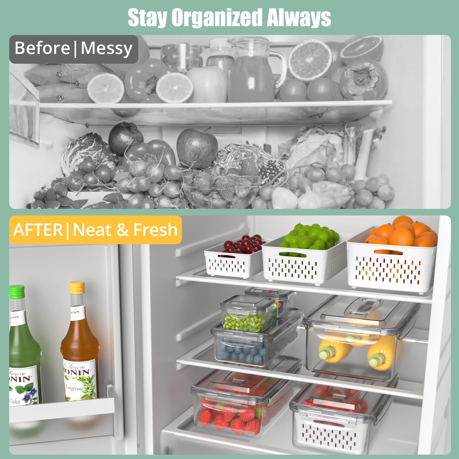 Anysig airtight lids seal in freshness for longer-lasting produce.