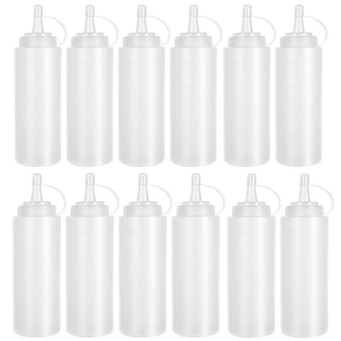 Anyumocz twelve-pack 8 oz squeeze bottle with cap lids for versatile condiments.