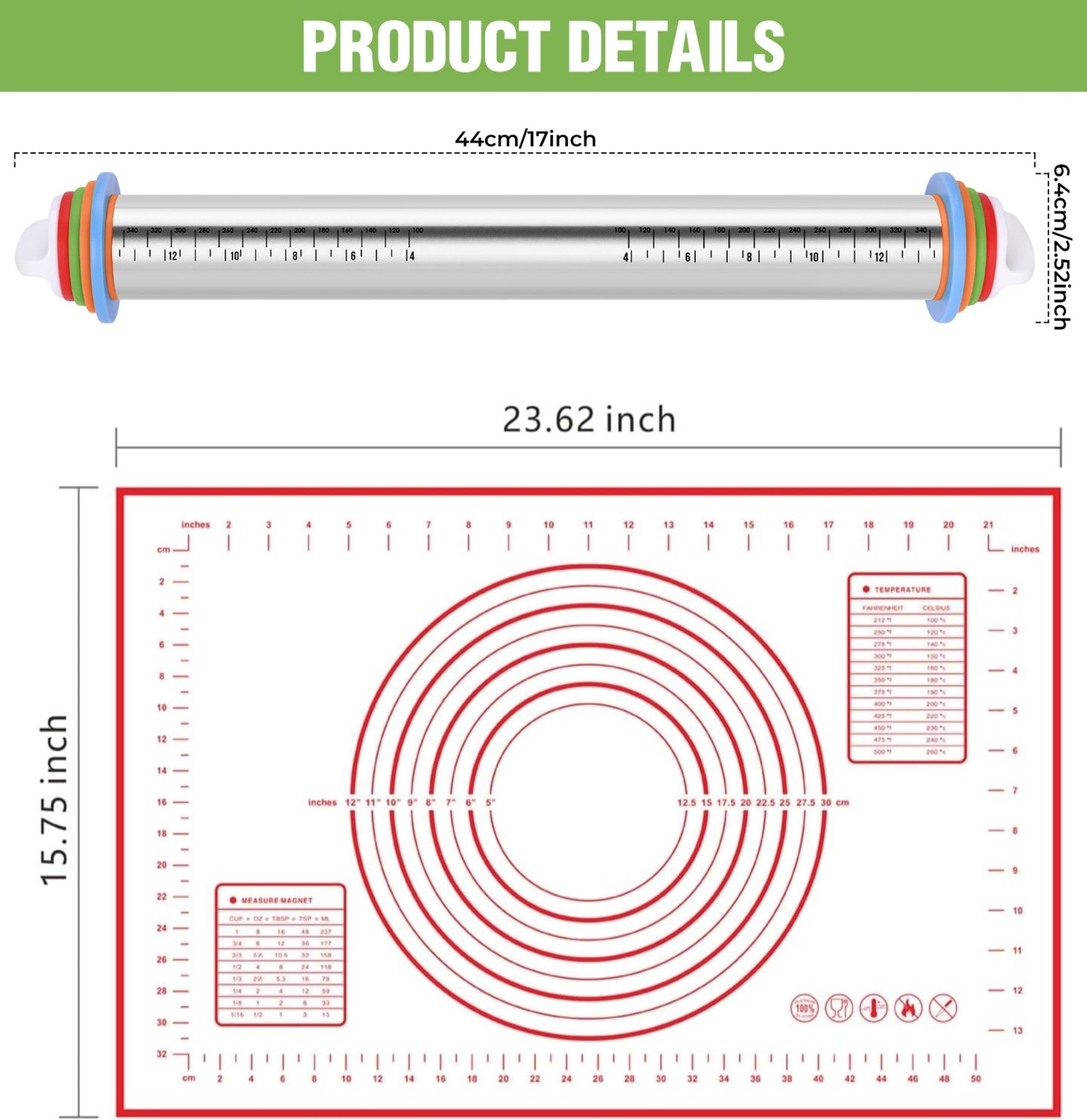 AOAONIU silicone pastry mat with measuring guide for even rolling