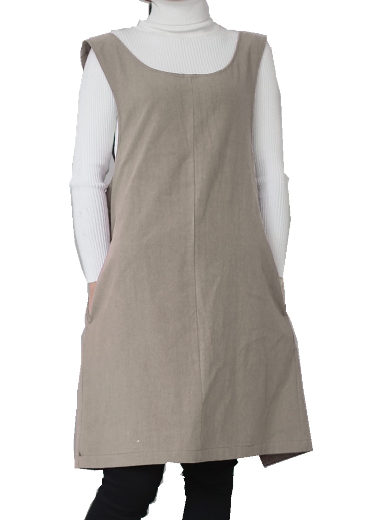 AOBBYBBS khaki apron with X-shape pockets for easy utensil access