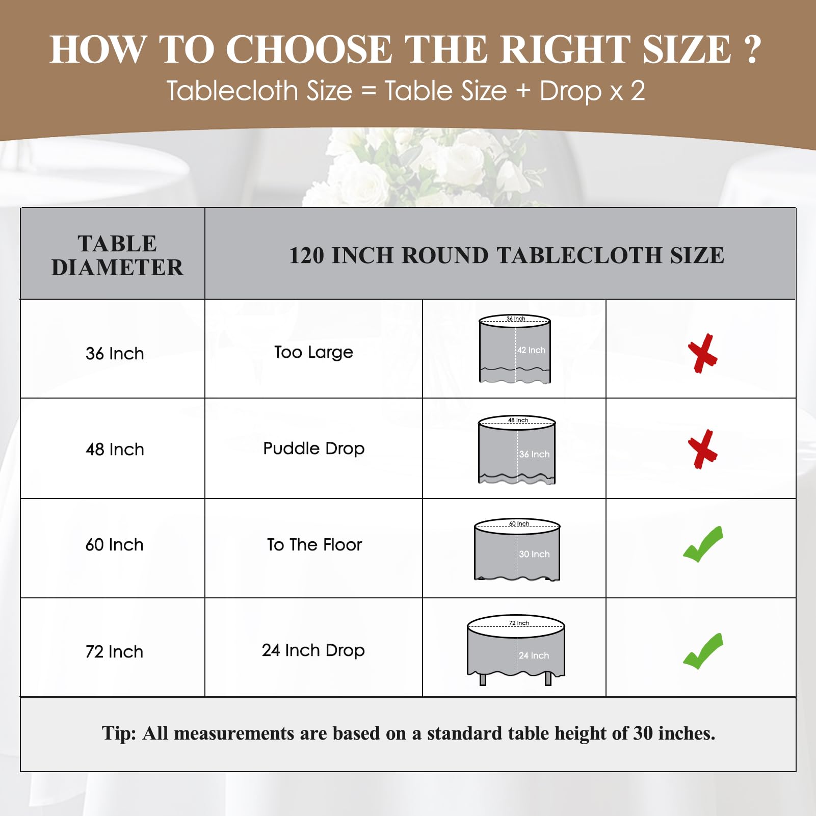 Aocoz ivory round tablecloth used for a dining party setup