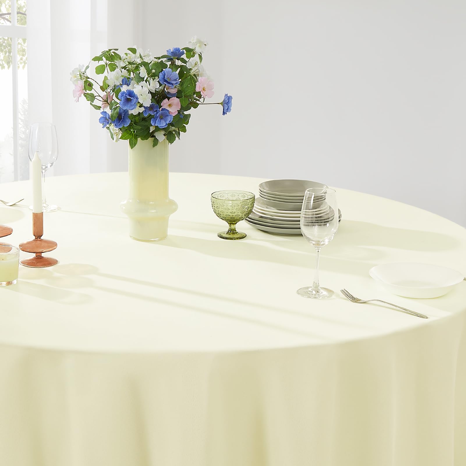Aocoz ivory round tablecloth easy care and iron ready