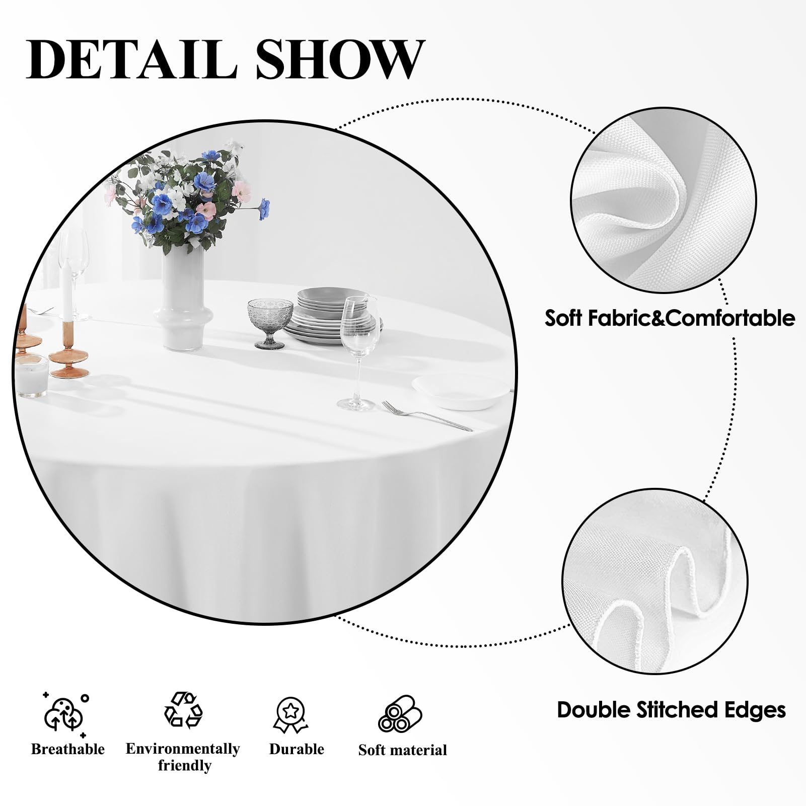 Aocoz machine washable round tablecloth with soft drape and quick cleaning