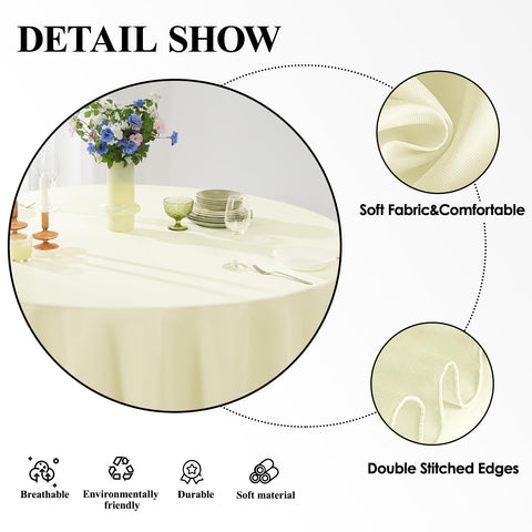 Aocoz ivory round tablecloth showing washable polyester fabric