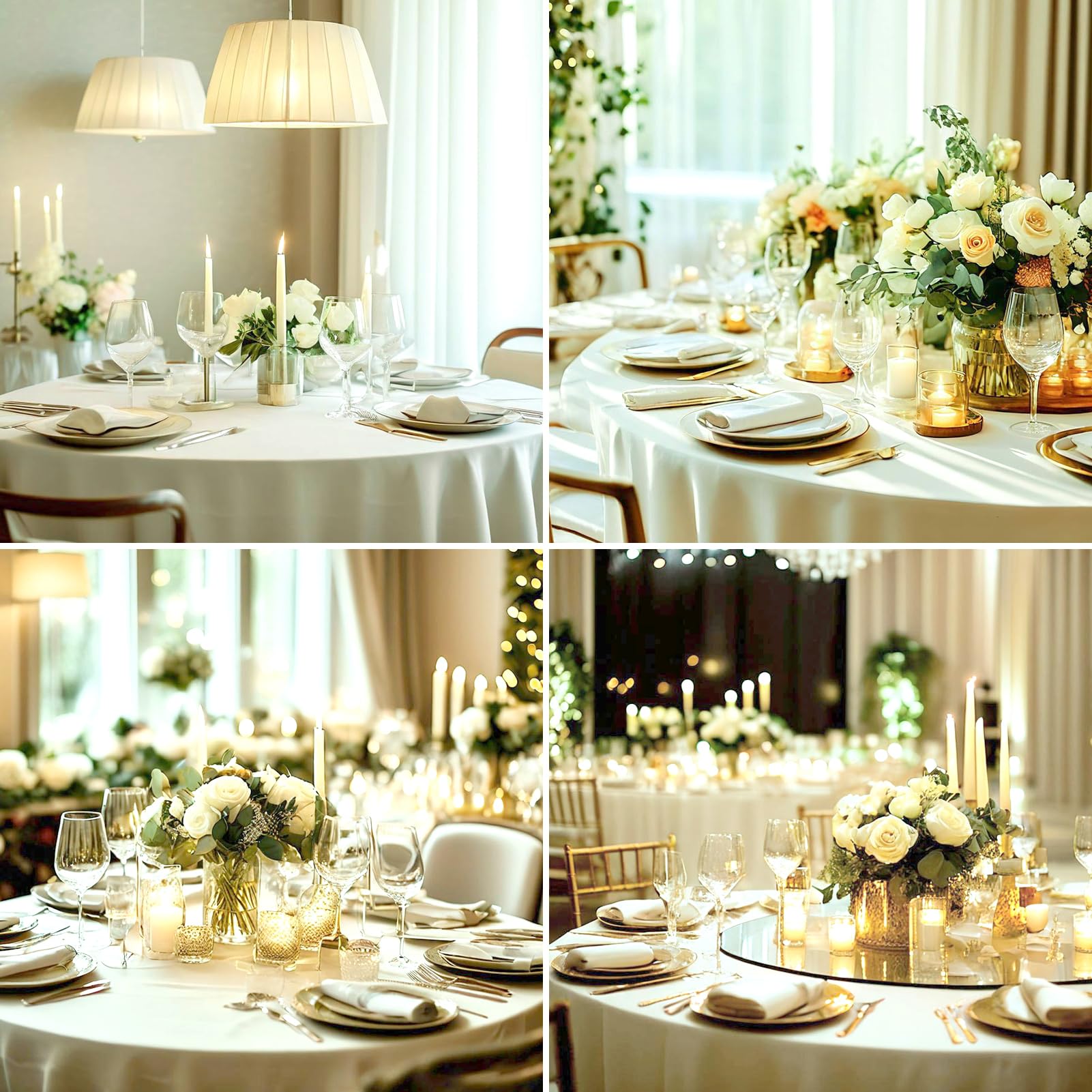 Aocoz ivory round tablecloth set up for a wedding banquet