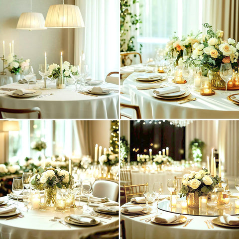Aocoz ivory round tablecloth set up for a wedding banquet