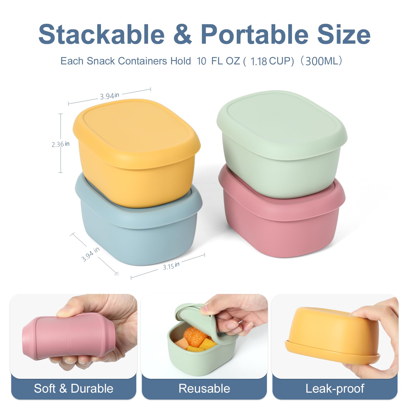AOEDEO silicone snack containers with colorful lids for lively kids lunch sets
