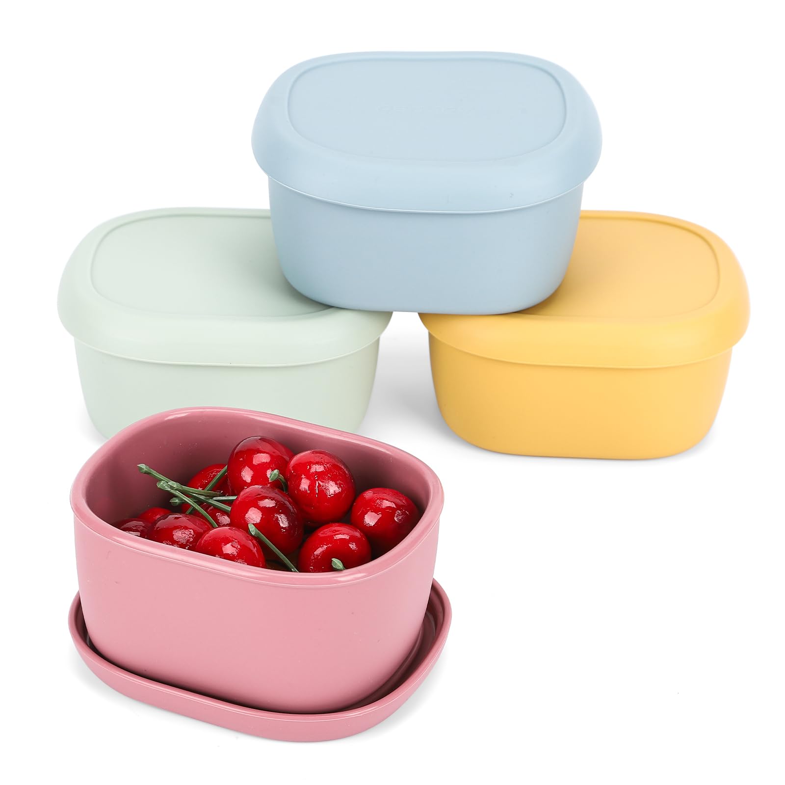 AOEDEO four-pack set-assembled silicone snack containers for easy organization