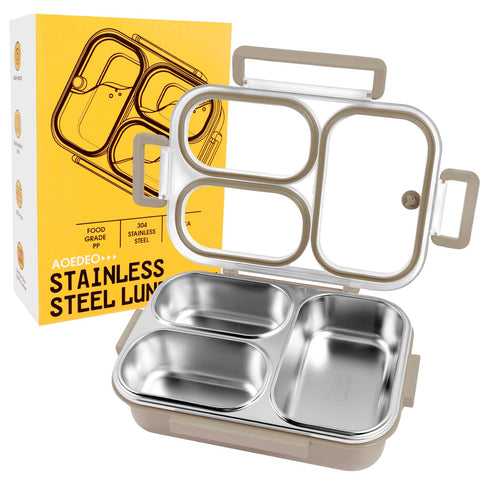 AOEDEO stainless steel lunch box with three compartments for balanced meals on the go.