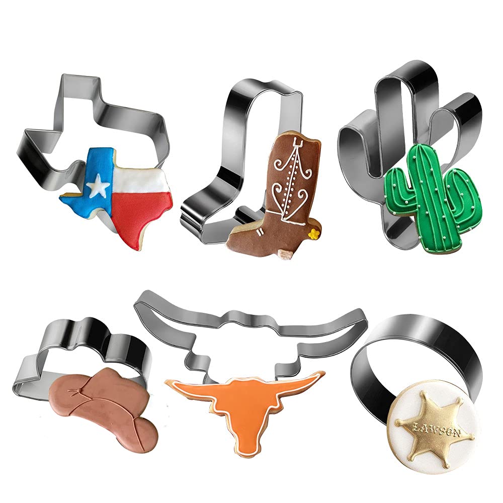 Aoerfes Texas theme cookie cutters set for fun, durable baking shapes.