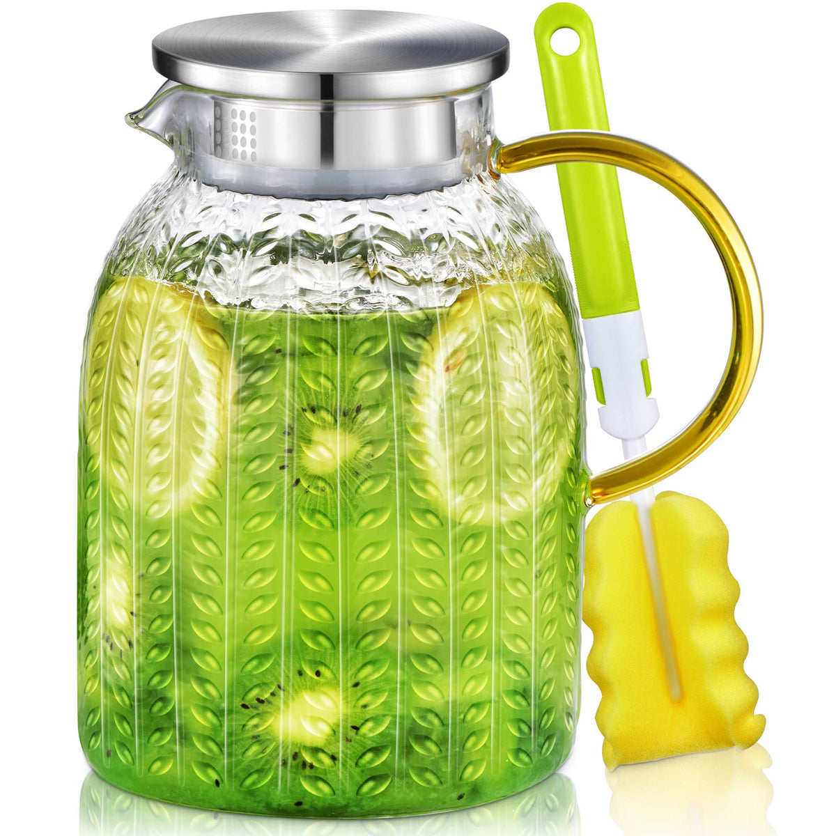 Aofmee 60oz glass pitcher viewed from the side, ideal for entertaining.