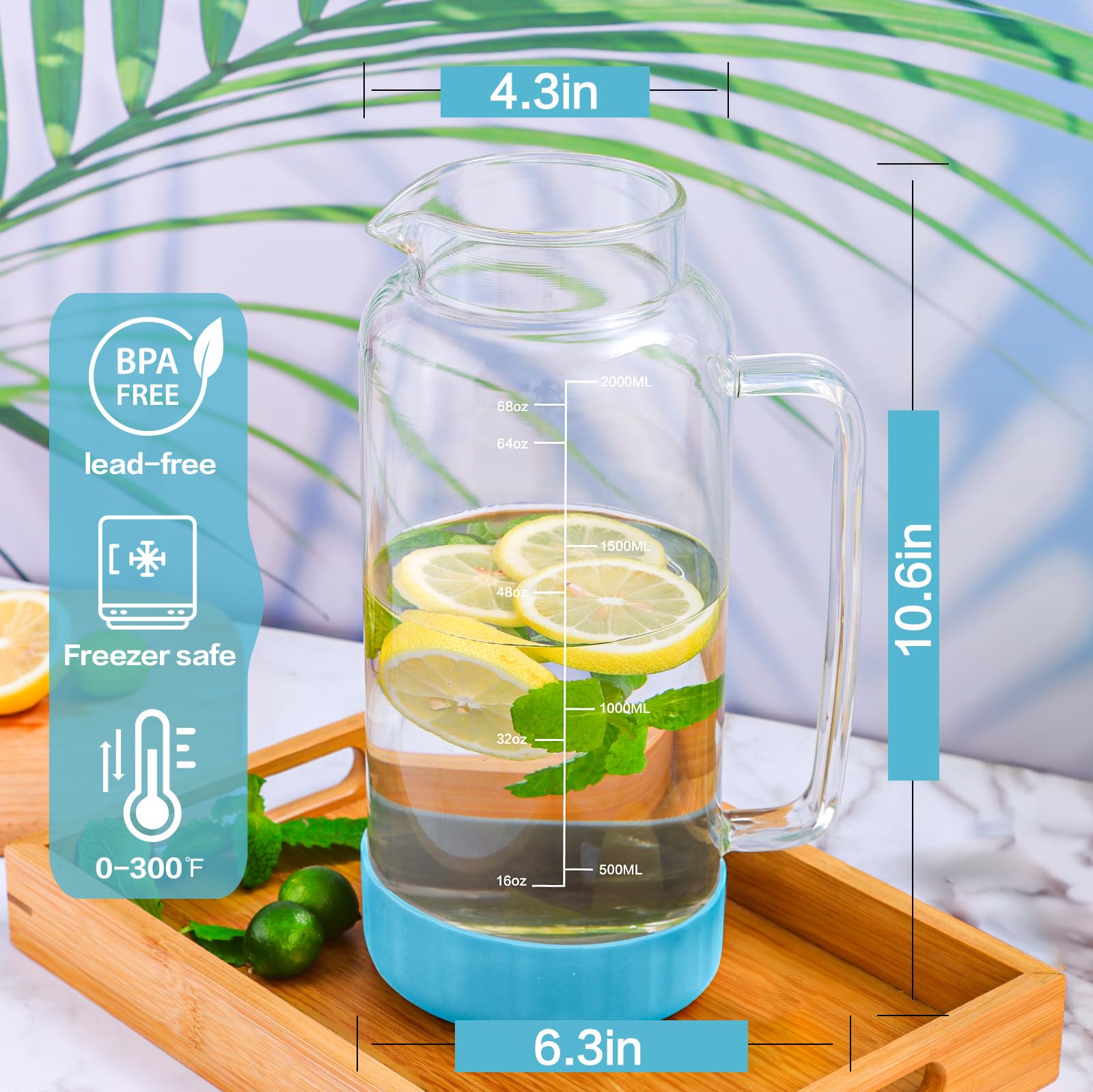 Aofmee pitcher features built-in filter to keep ice and fruit inside while pouring.