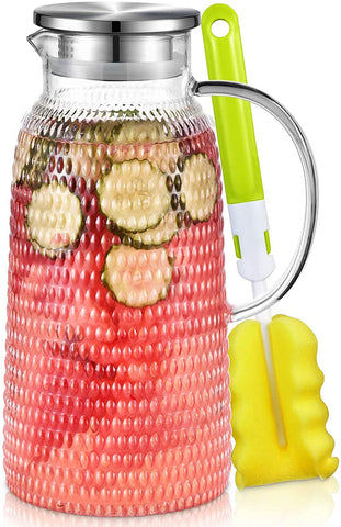Aofmee 80oz glass pitcher with lid for spill-free pouring during gatherings