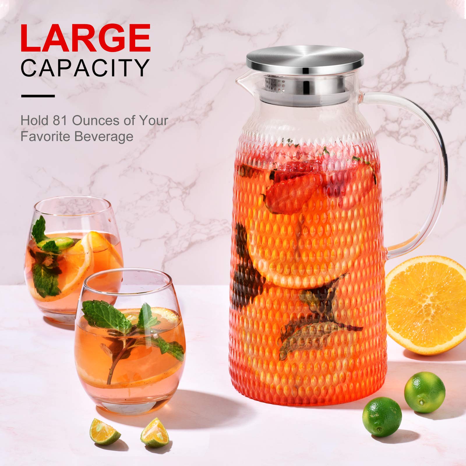 Aofmee borosilicate glass pitcher withstands hot and cold beverages safely
