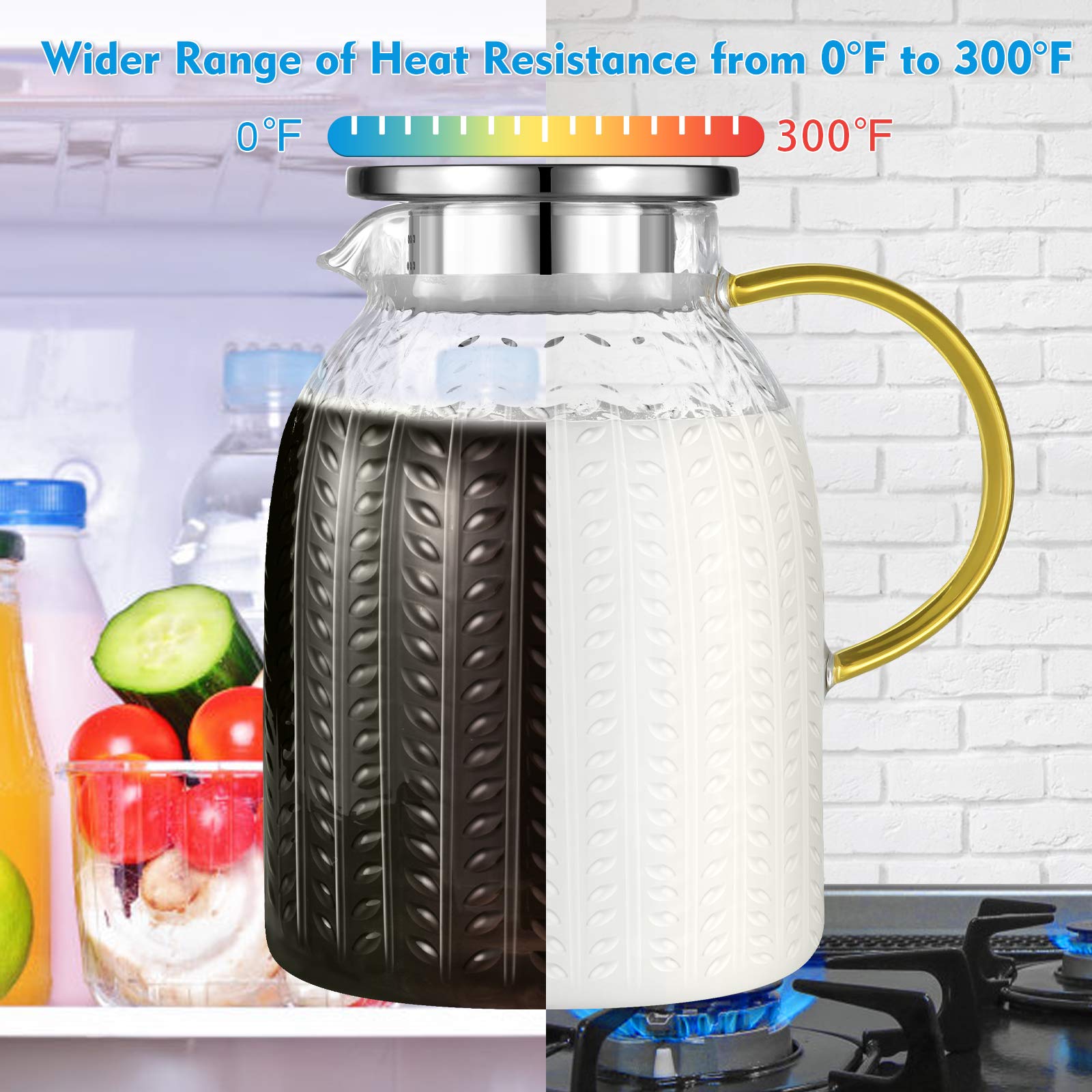 Aofmee pitcher stored in the fridge, compact for chilling beverages.