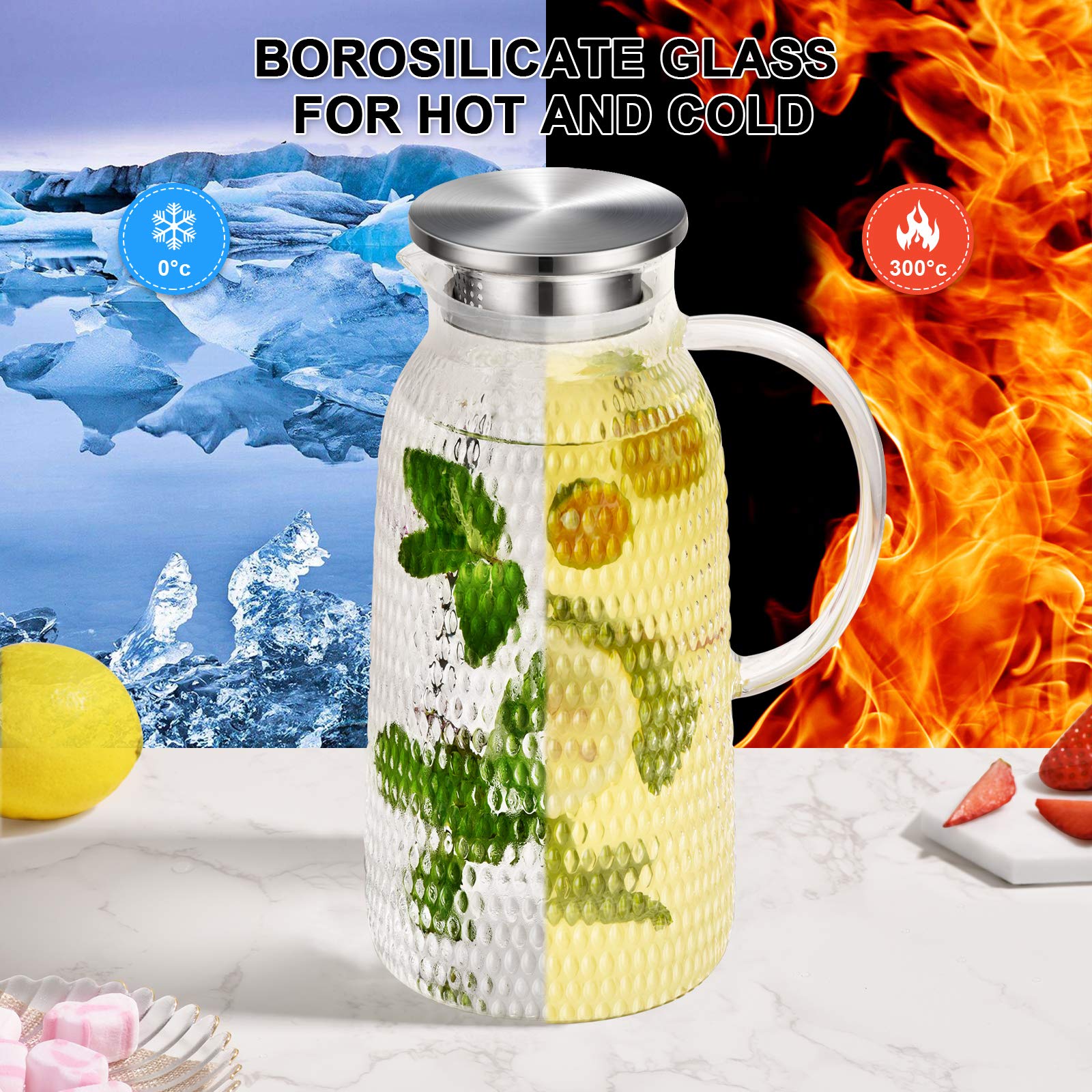 Aofmee pitcher with stainless steel-filter lid keeps fruit pieces inside