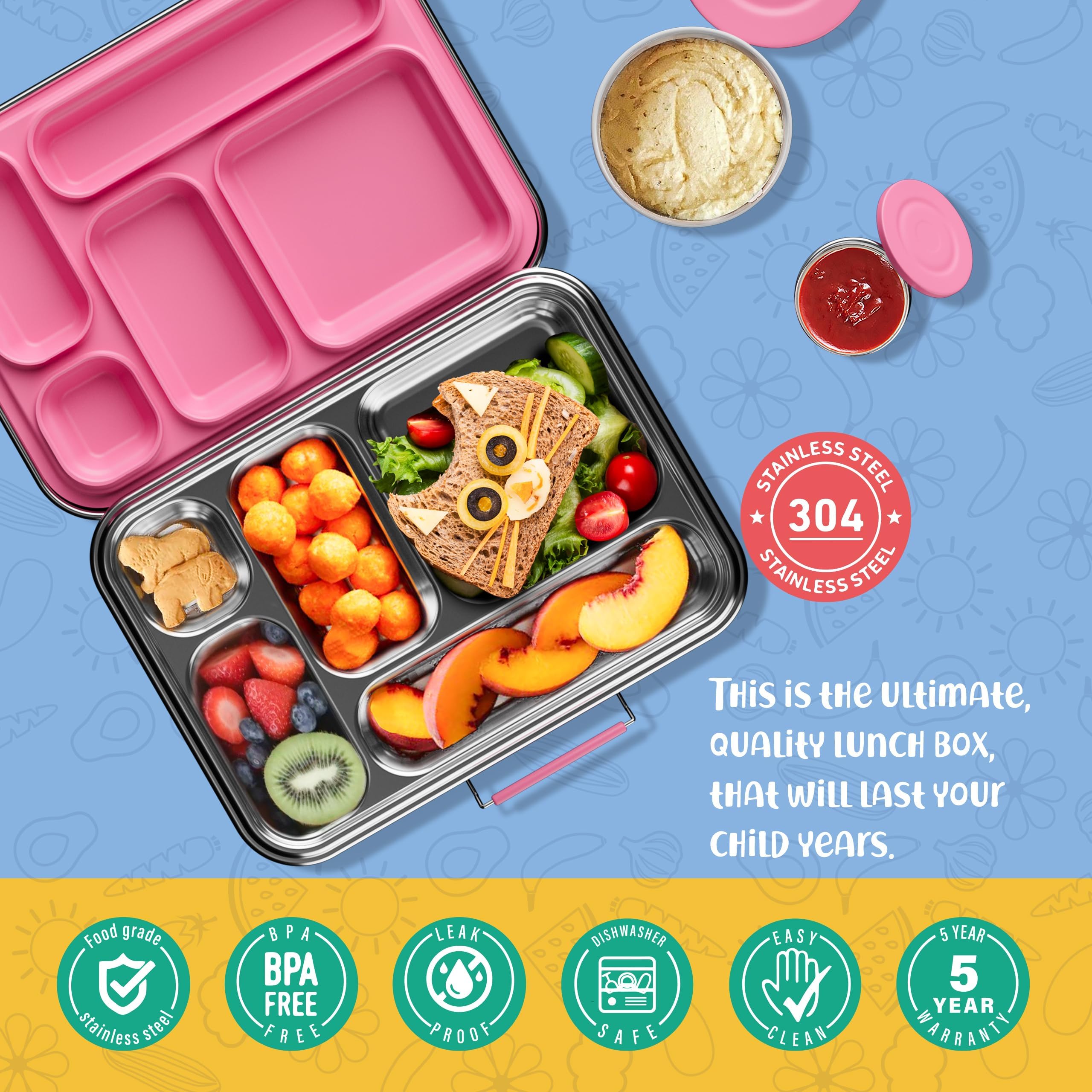 AOHEA bento box kids pink compartments enable varied, balanced meals.