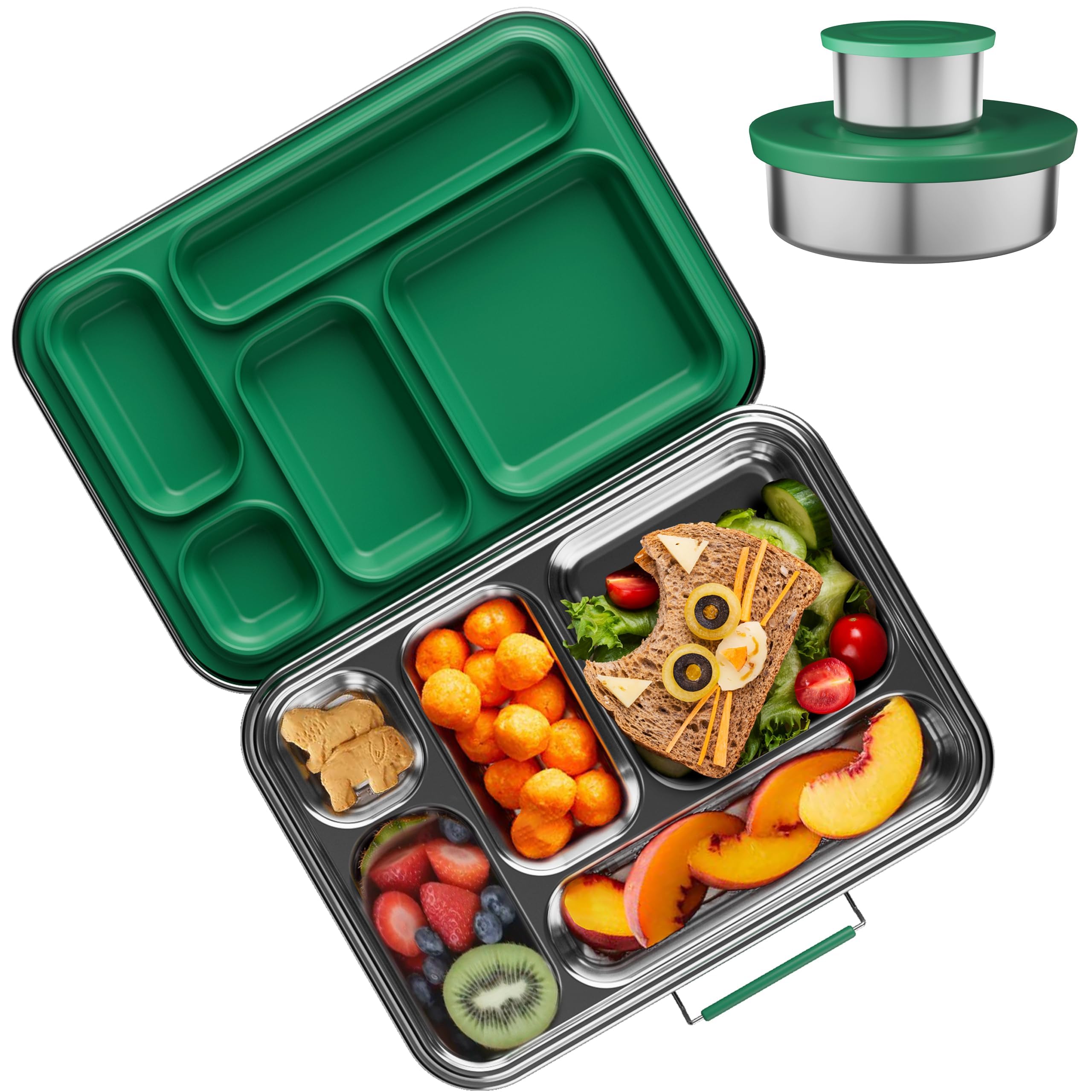 AOHEA stainless steel bento box with open lid showing organized compartments