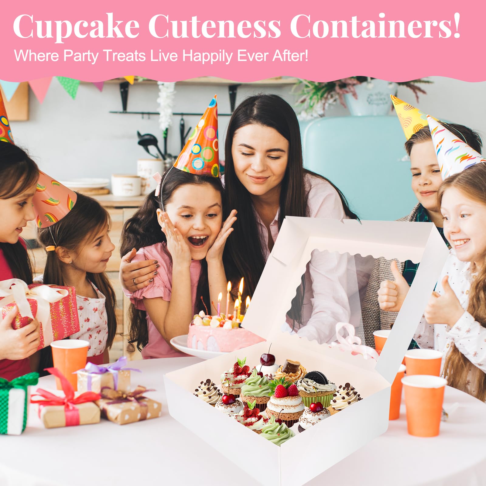 AOJOYS PET window showcases decorated cupcakes while monitoring freshness.