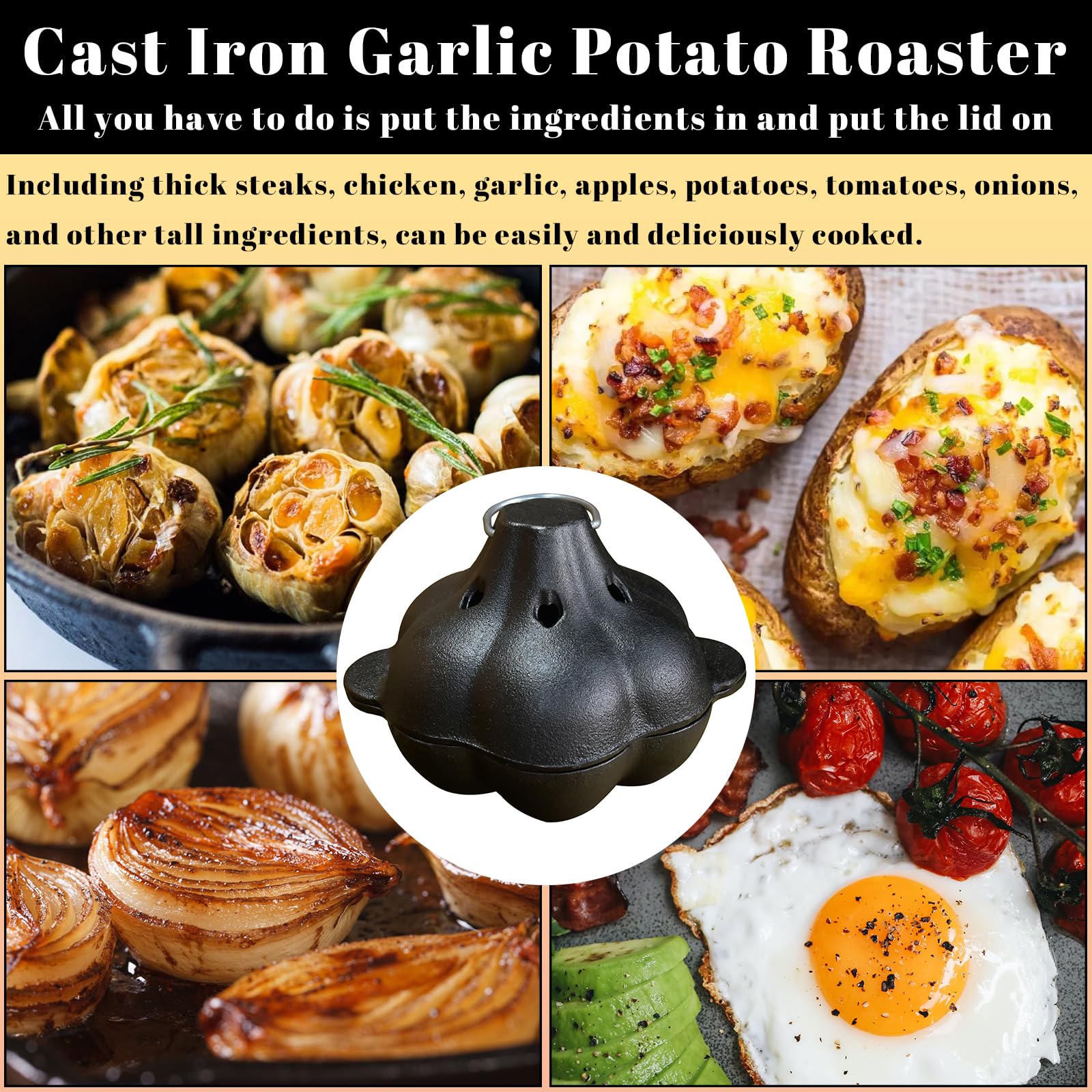 AOKDEER garlic roaster baker filled with garlic cloves for flavorful roasting