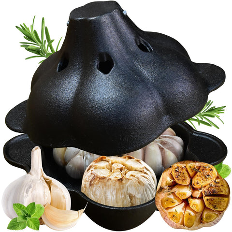 AOKDEER garlic roaster baker front view highlighting even heat for garlic and potatoes