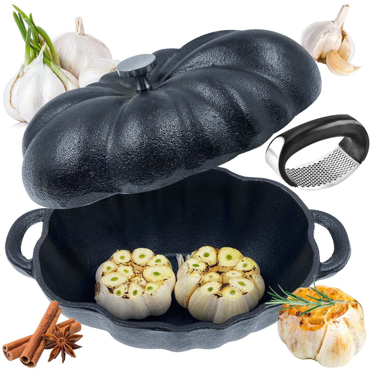 AOKDEER garlic roaster cast-iron delivers even heat for rich roasting