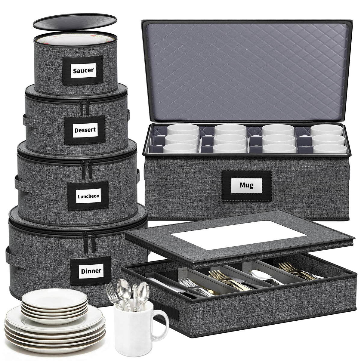 Aokeyee china storage container exterior with hard shell protects dishes during moves.