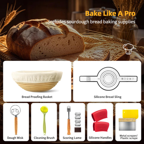 Aollewoiti proofing basket included for optimal bread proofing and texture.