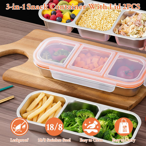 Aomeskoitoy 3-compartment lunch box with leakproof silicone lids for transit.