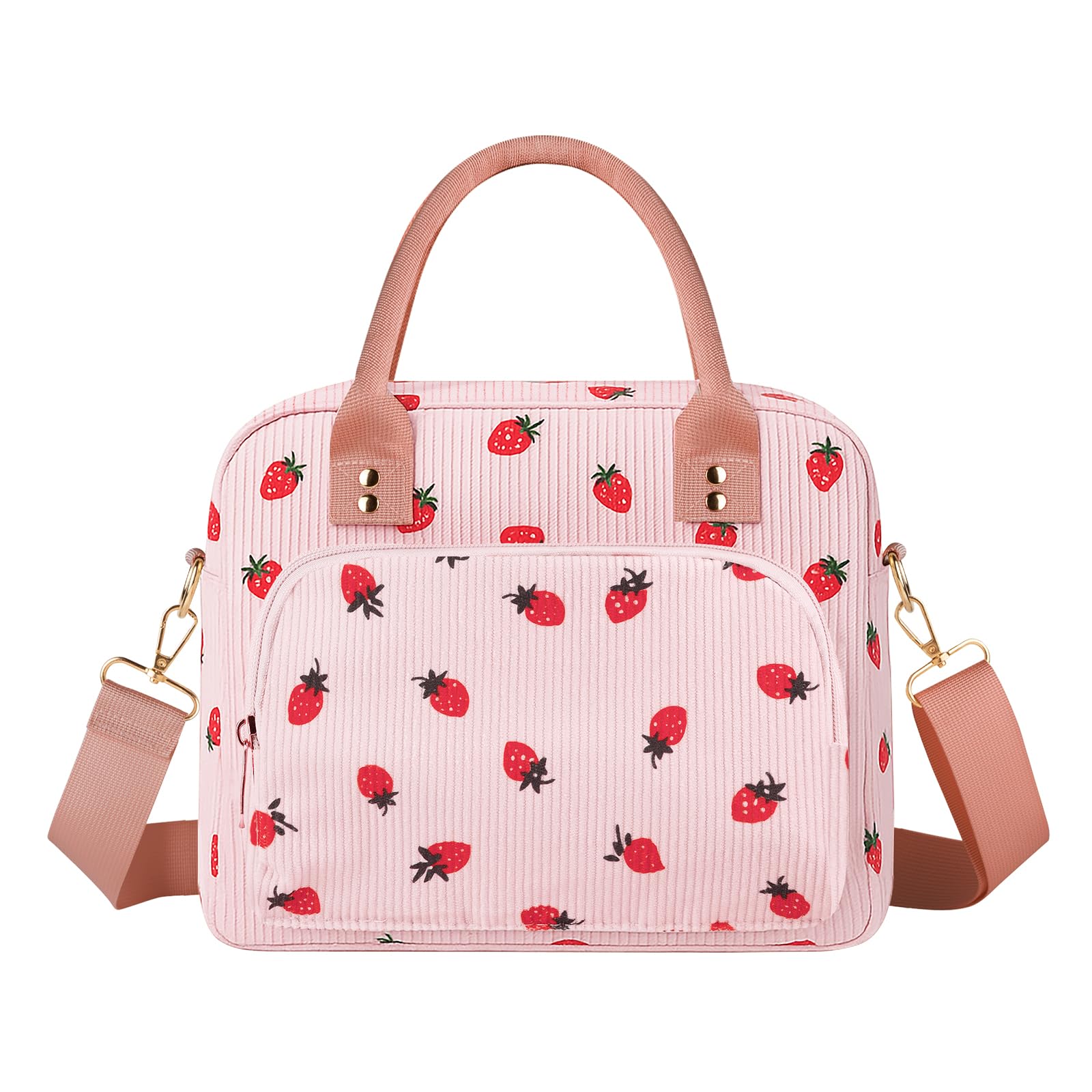 Aomeskoitoy pink strawberry corduroy lunch bag ready for daily use
