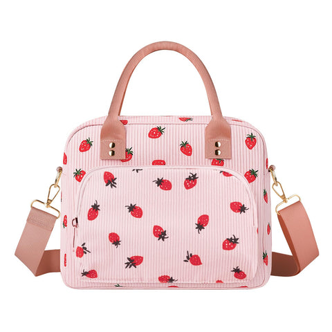 Aomeskoitoy pink strawberry corduroy lunch bag ready for daily use