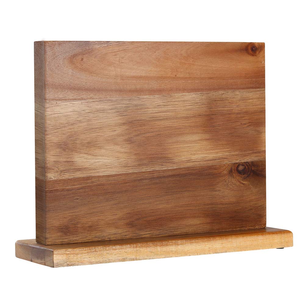 Aomiesen knife-block-holder acacia-magnet securely holds blades and saves counter space.