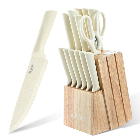 Aomiesen knife set with built-in sharpener and block, premium chef knife ready for prep