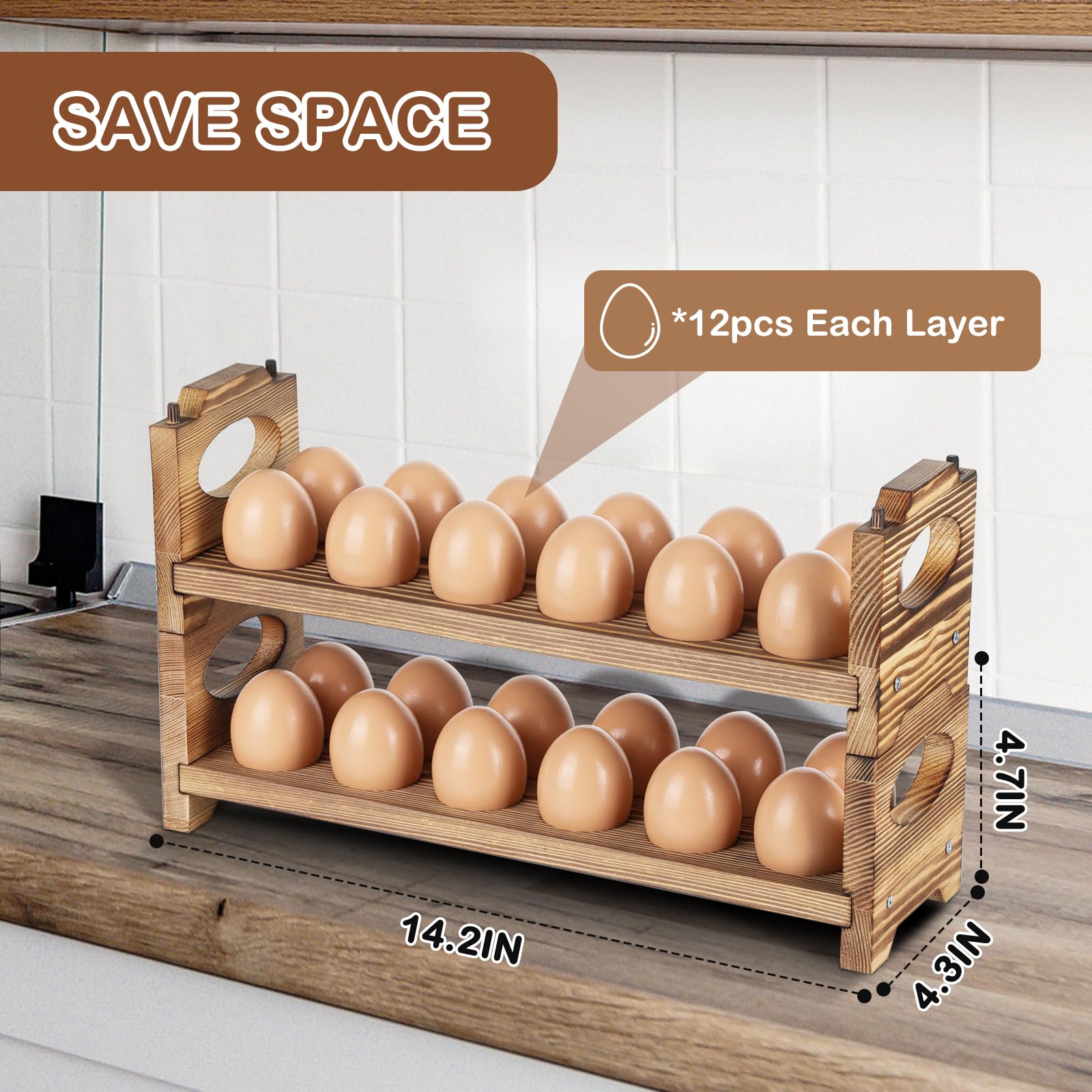 AOOHOOA stackable egg holder on counter saves space while storing eggs.