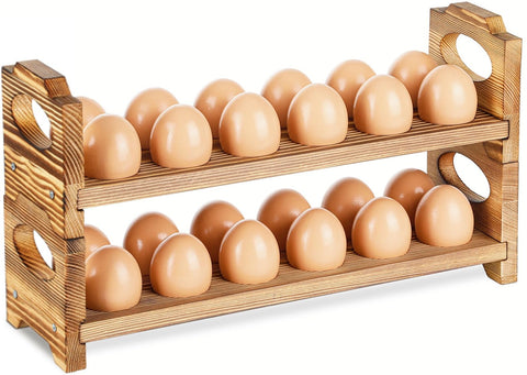 AOOHOOA wooden egg holder assembly view with two-tier design for easy setup.