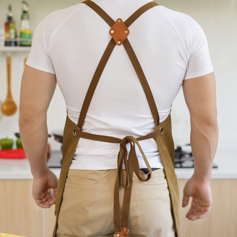 Aoomzoon brown adjustable strap apron with secure fit