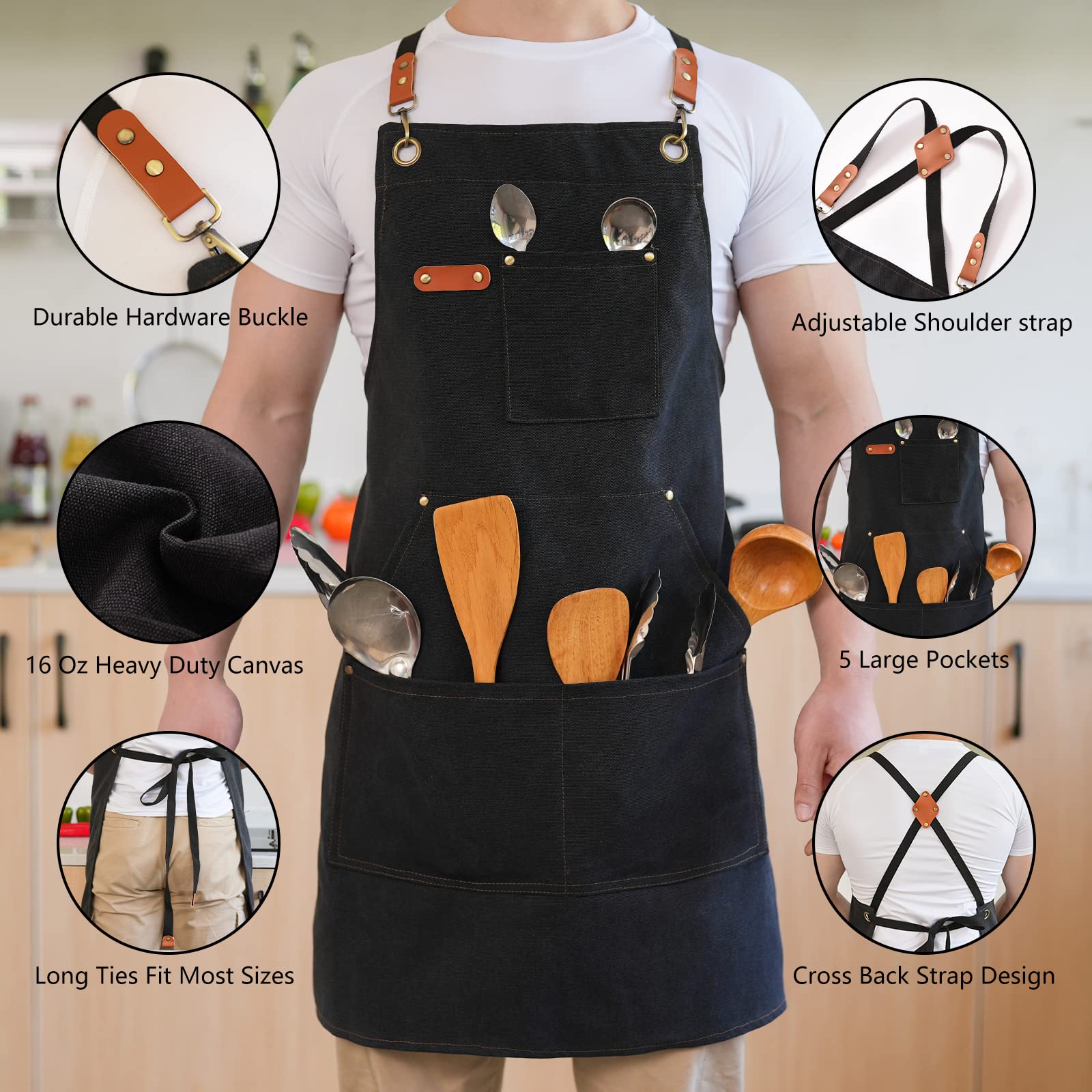 Aoomzoon durable cotton canvas highlights stitching and pockets.
