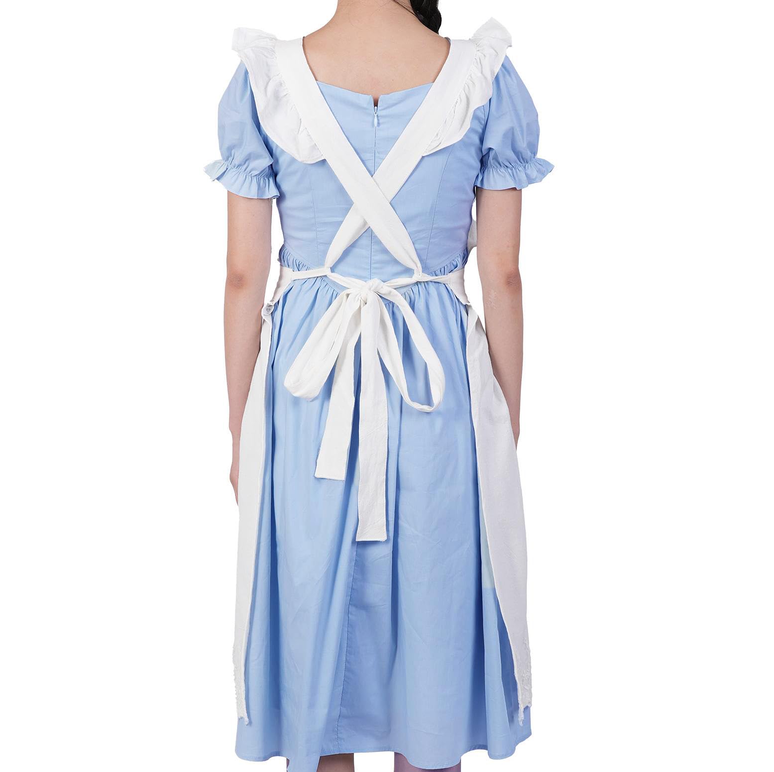 Aoomzoon white apron model wearing for cooking, gardening, and crafts.