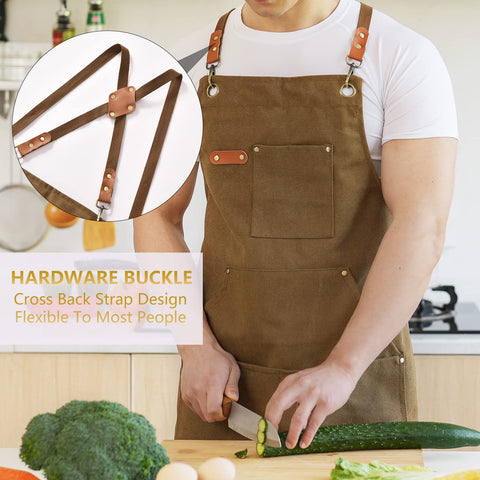 Aoomzoon brown cross-back apron with adjustable straps for comfortable long use