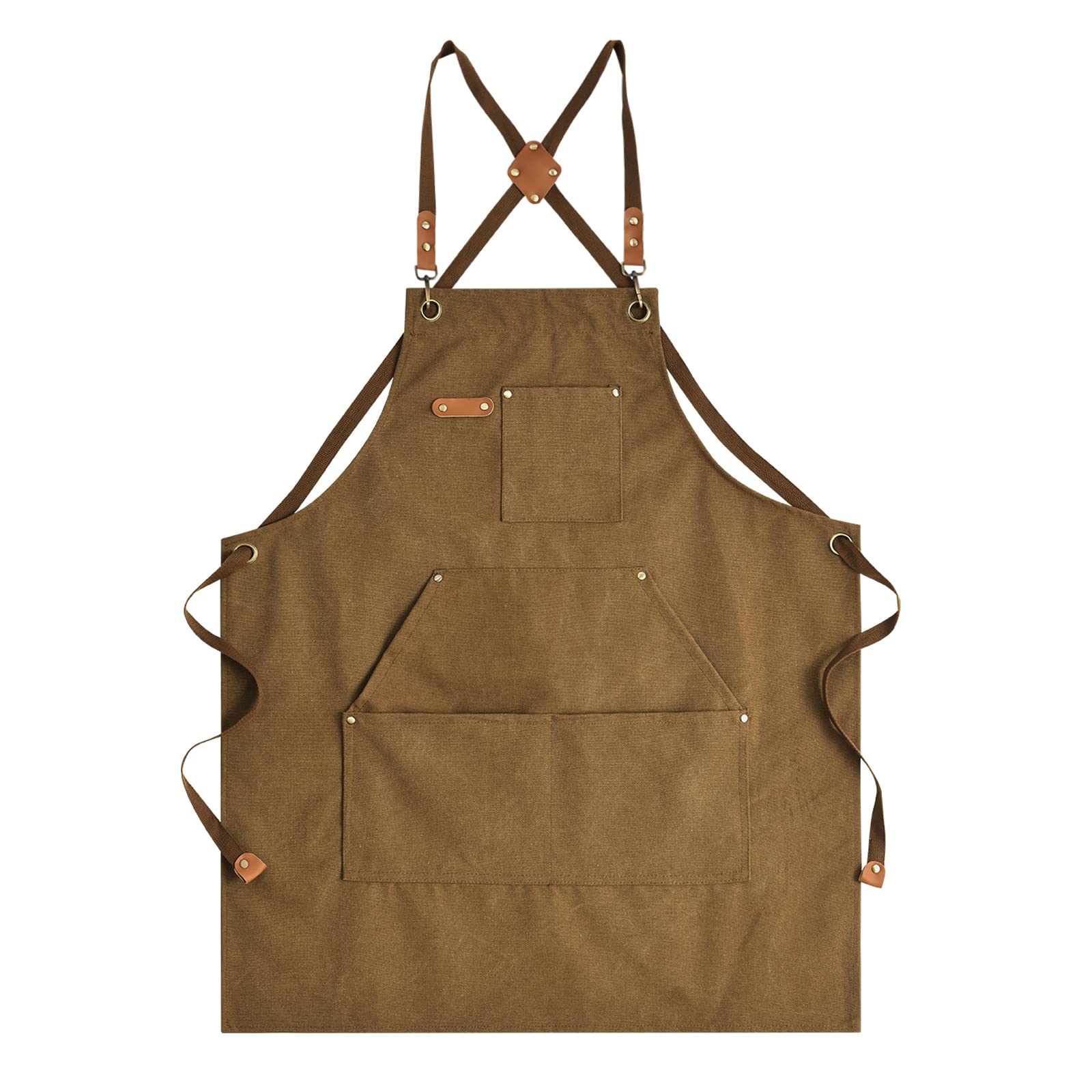 Aoomzoon canvas apron in brown front view shows durable protection from spills
